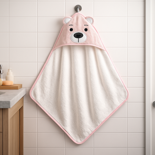 Βρεφικό μπουρνούζι μπάνιου Bathtowe pink bear